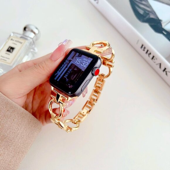 NEW Stylish Luxury Circle Metal Gold Band For Apple Watch - Picture 1 of 5